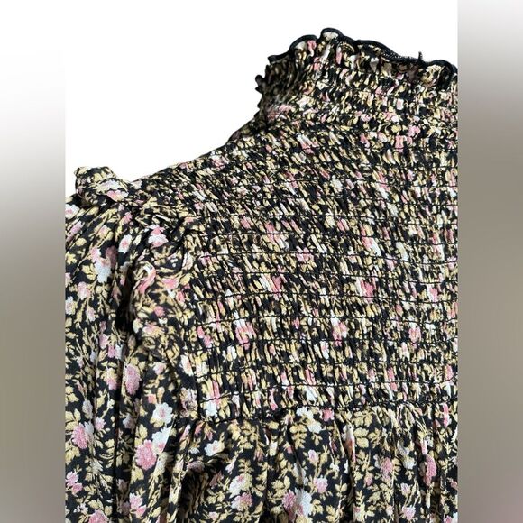 & Other Stories Floral Blouse Size 2 Smocked High Neck Modest Flowy Top Shirt - Picture 6 of 10